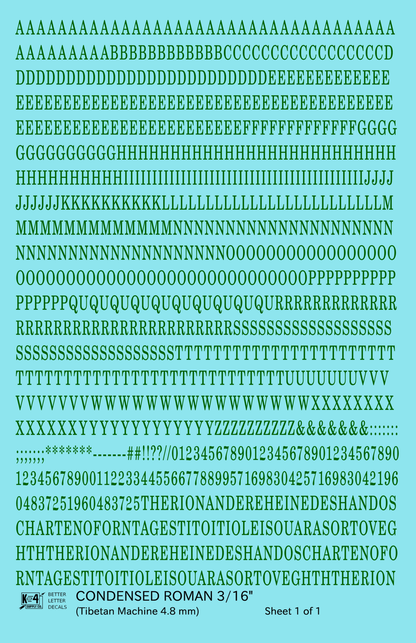 Condensed Roman Letter Number Alphabet