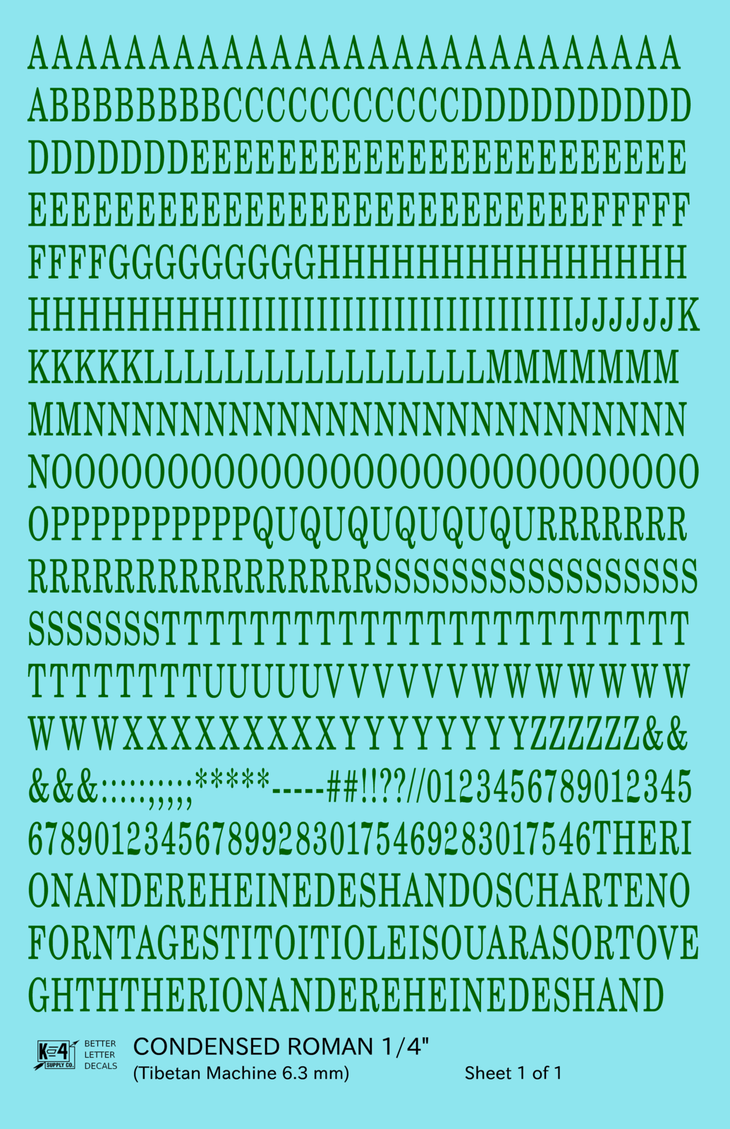 Condensed Roman Letter Number Alphabet