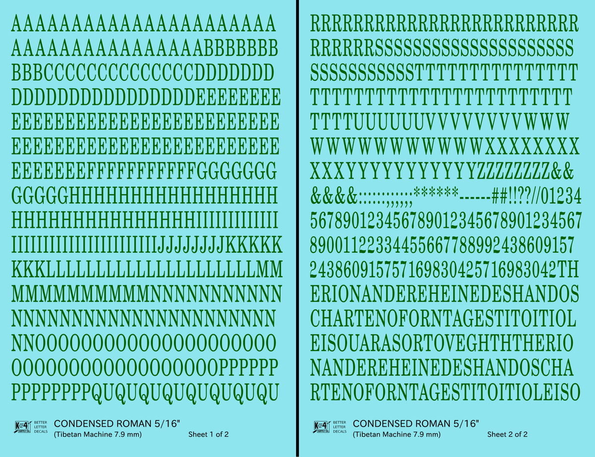 Condensed Roman Letter Number Alphabet