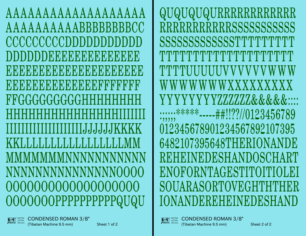 Condensed Roman Letter Number Alphabet