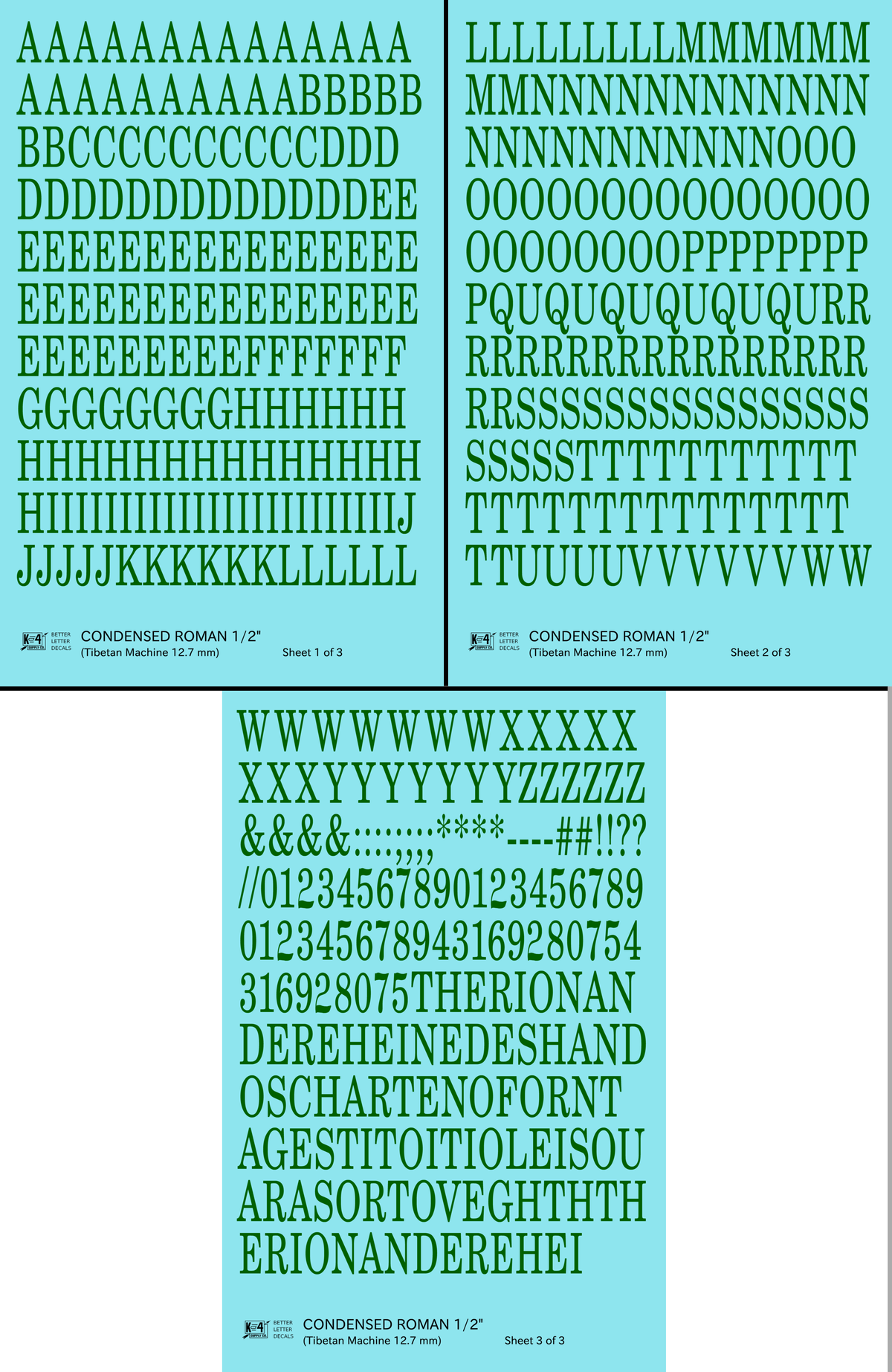 Condensed Roman Letter Number Alphabet