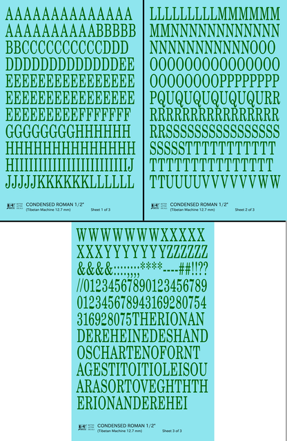 Condensed Roman Letter Number Alphabet