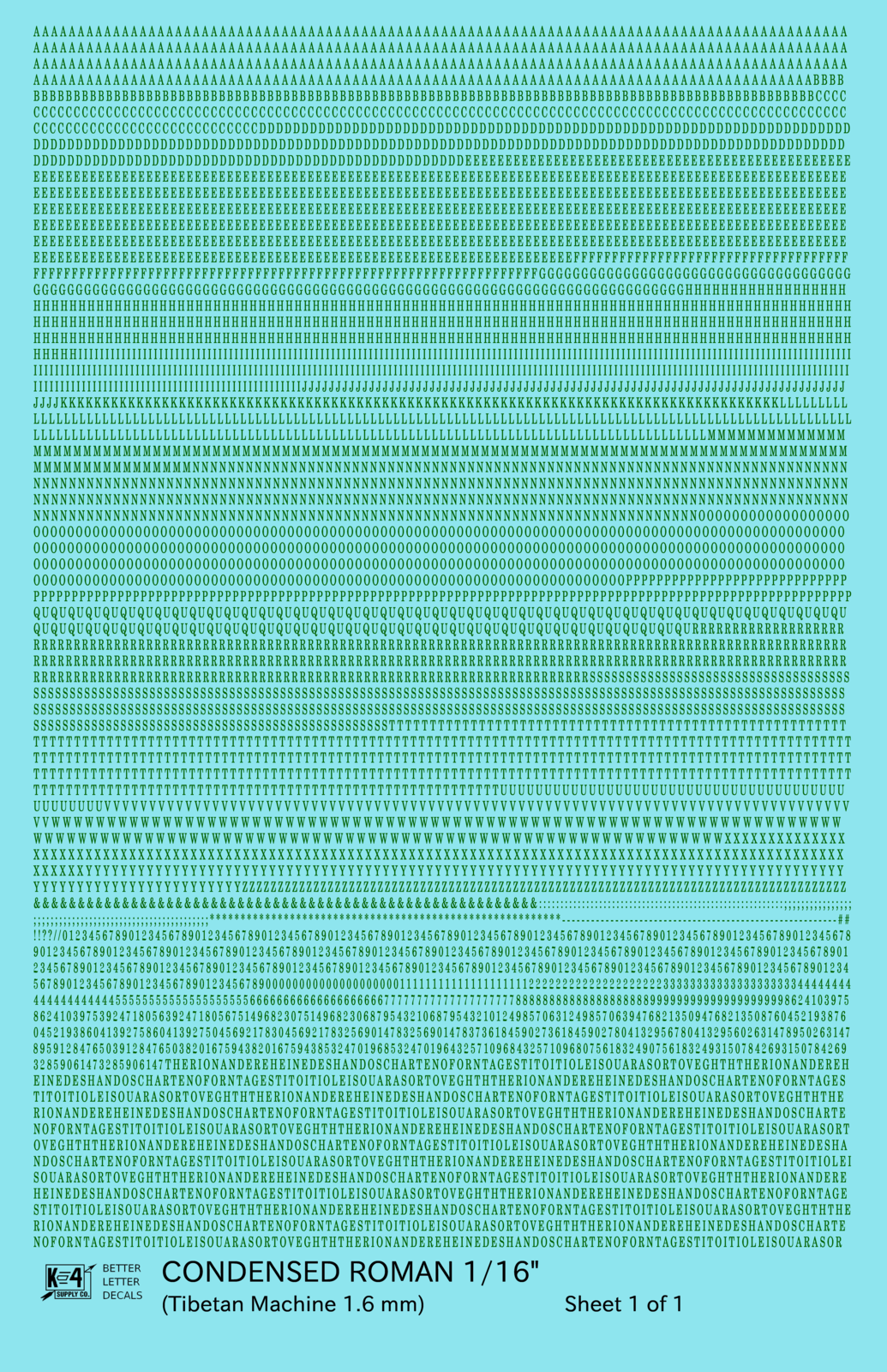 Condensed Roman Letter Number Alphabet