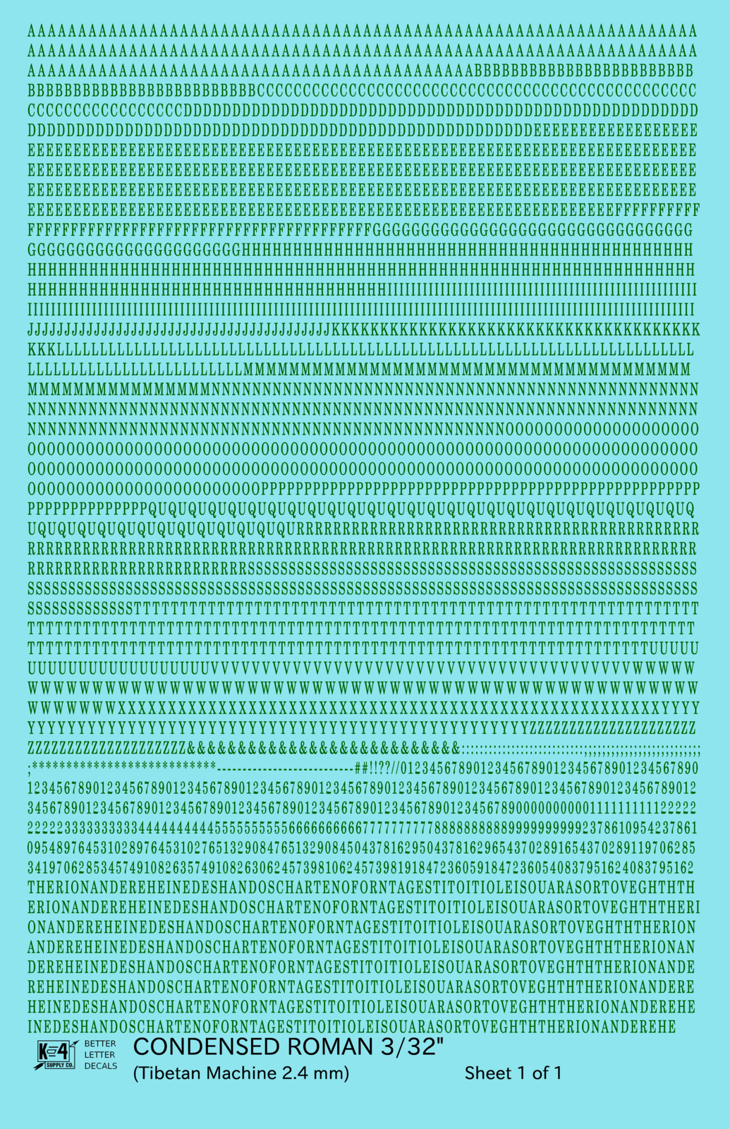 Condensed Roman Letter Number Alphabet