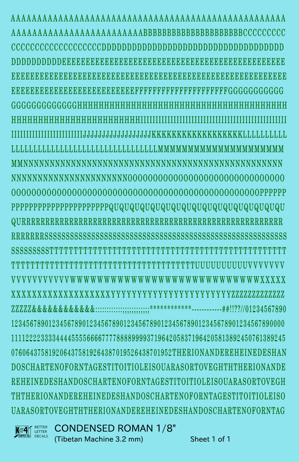 Condensed Roman Letter Number Alphabet