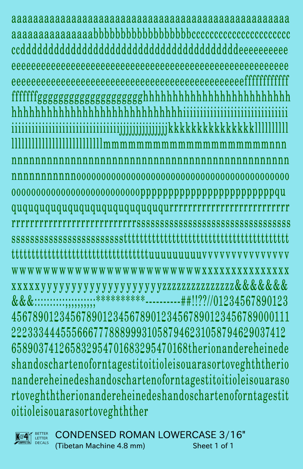 Lowercase Condensed Roman Letter Number Alphabet