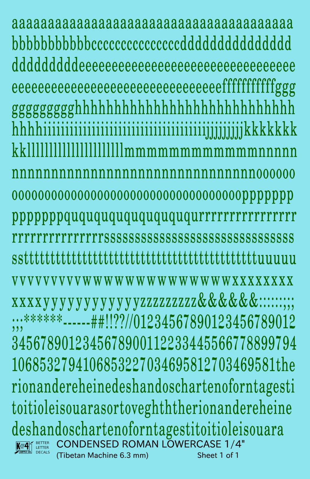 Lowercase Condensed Roman Letter Number Alphabet