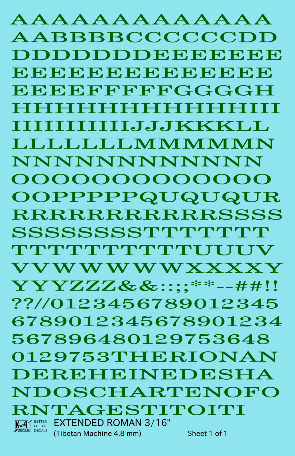 Extended Roman Letter Number Alphabet