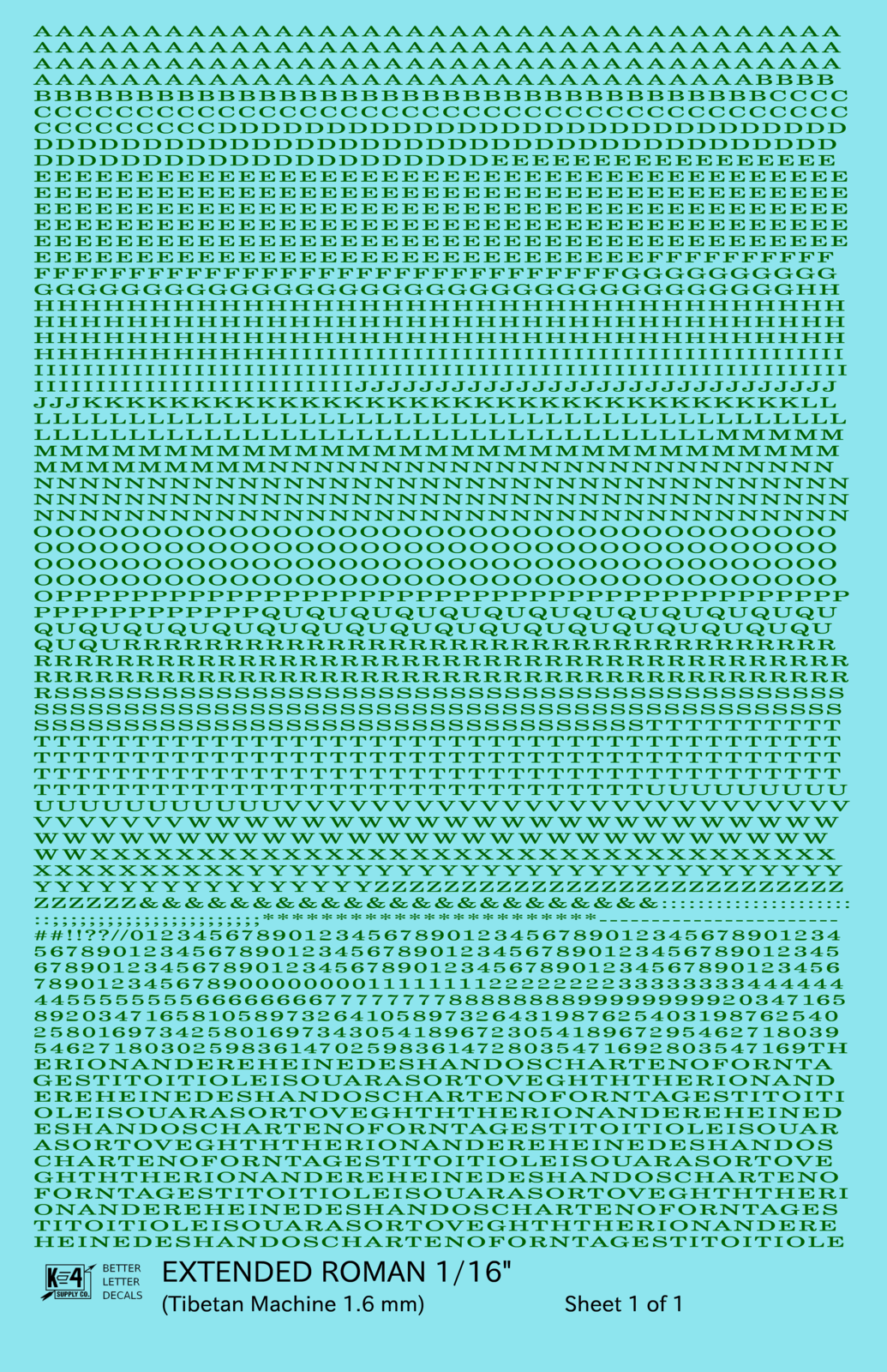 Extended Roman Letter Number Alphabet