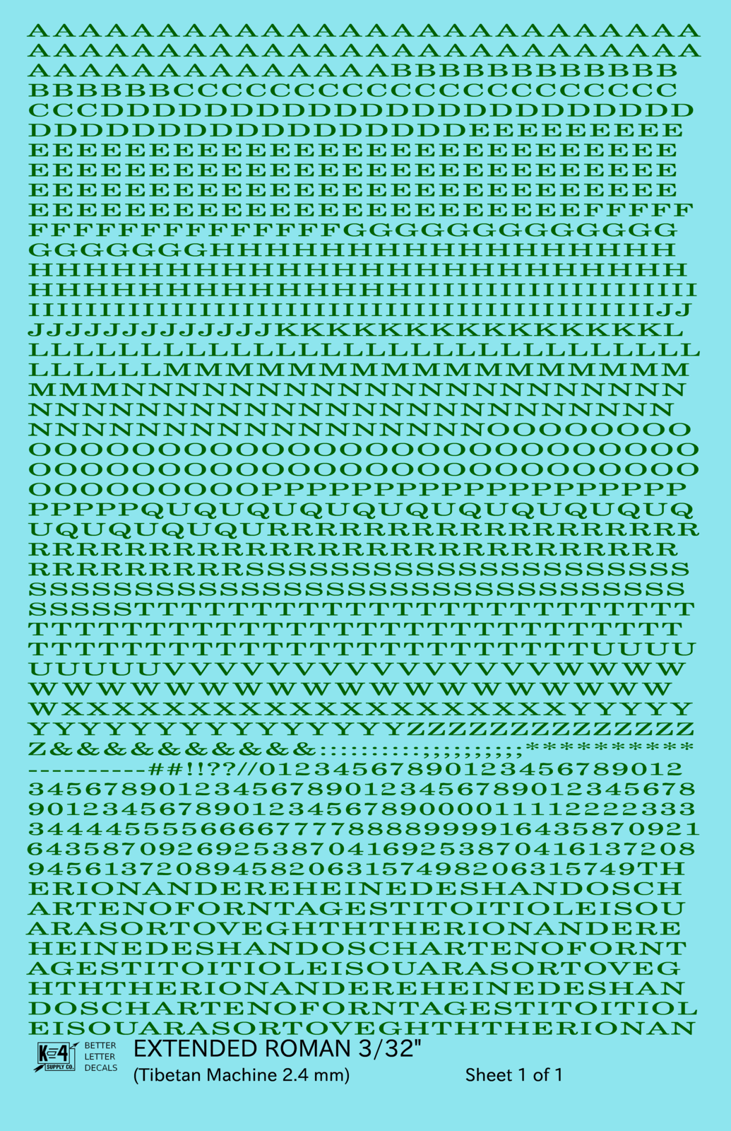 Extended Roman Letter Number Alphabet
