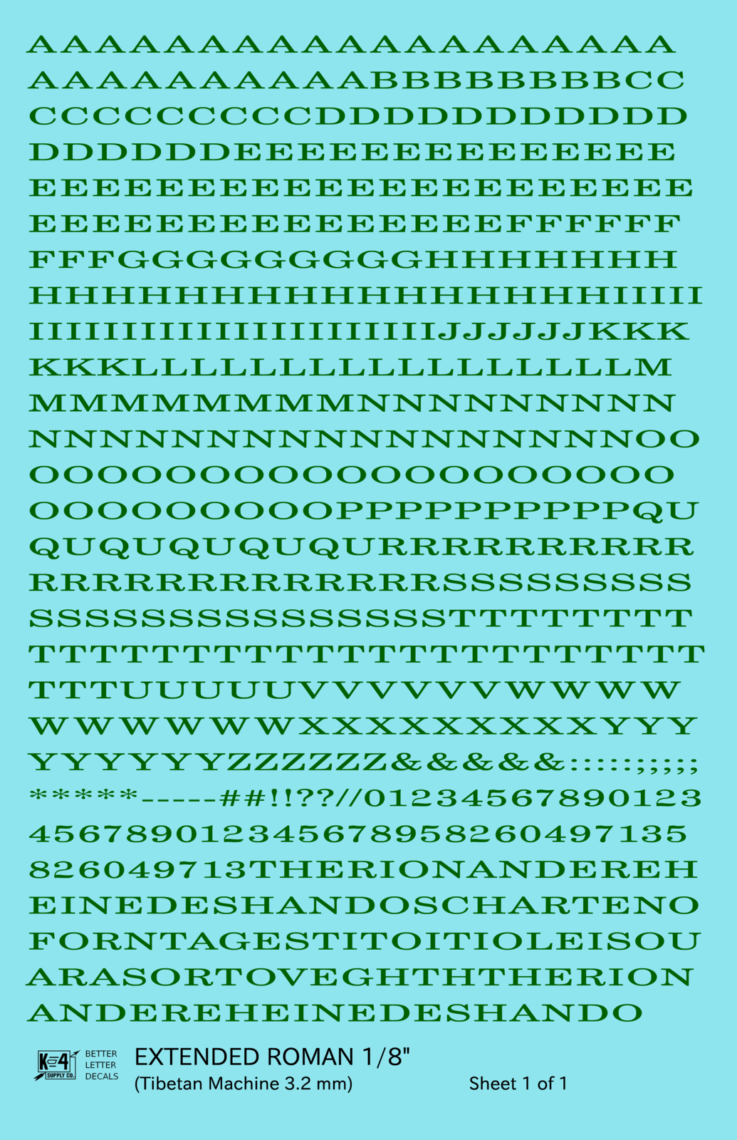 Extended Roman Letter Number Alphabet
