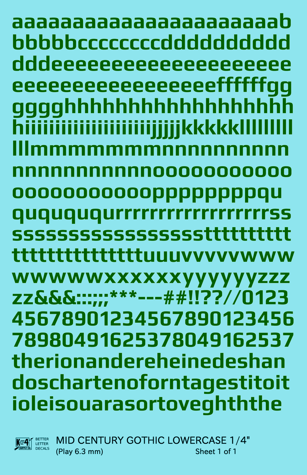 Lowercase Mid Century Gothic Letter Alphabet