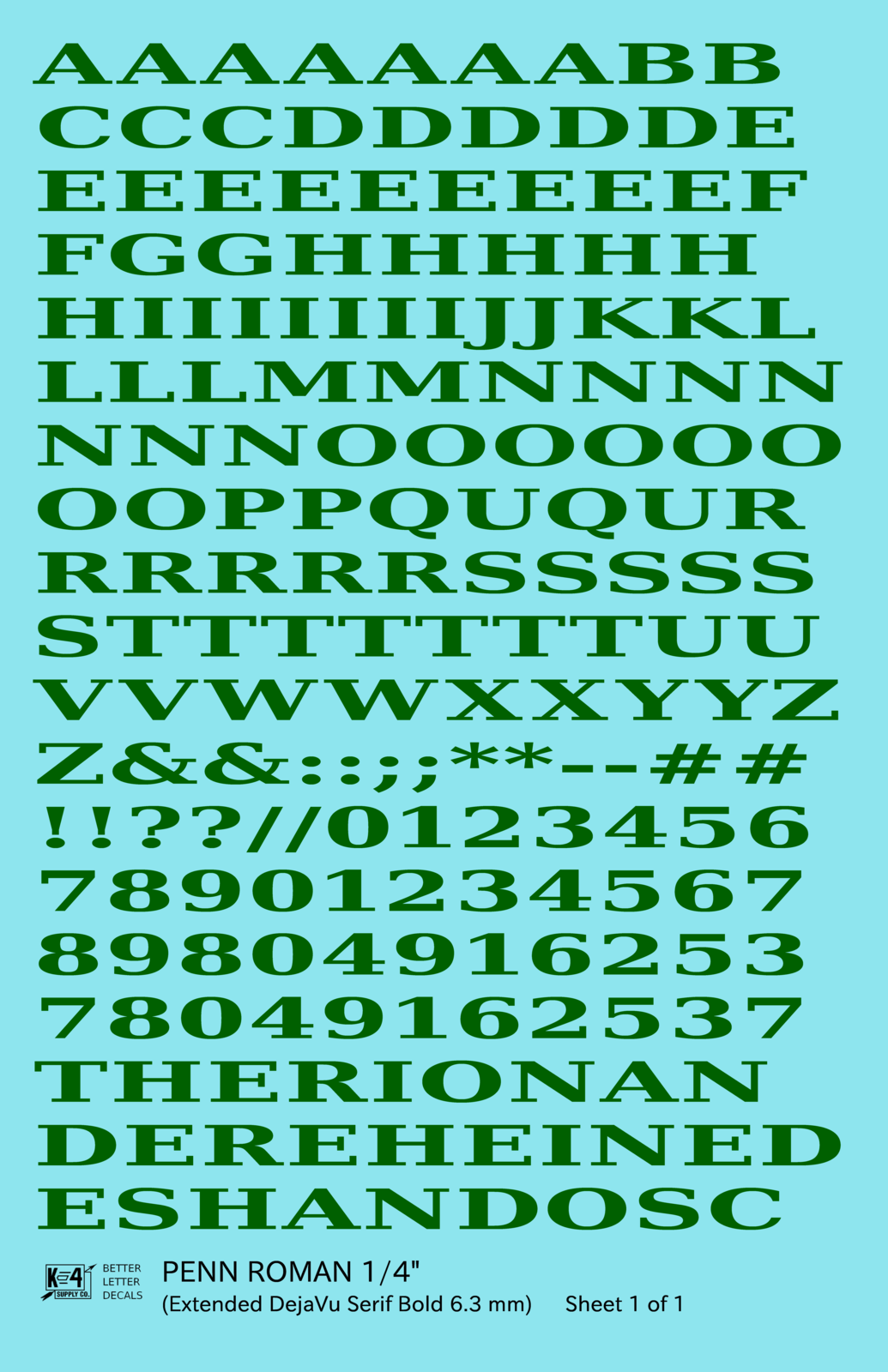 Penn Roman Letter Number Alphabet
