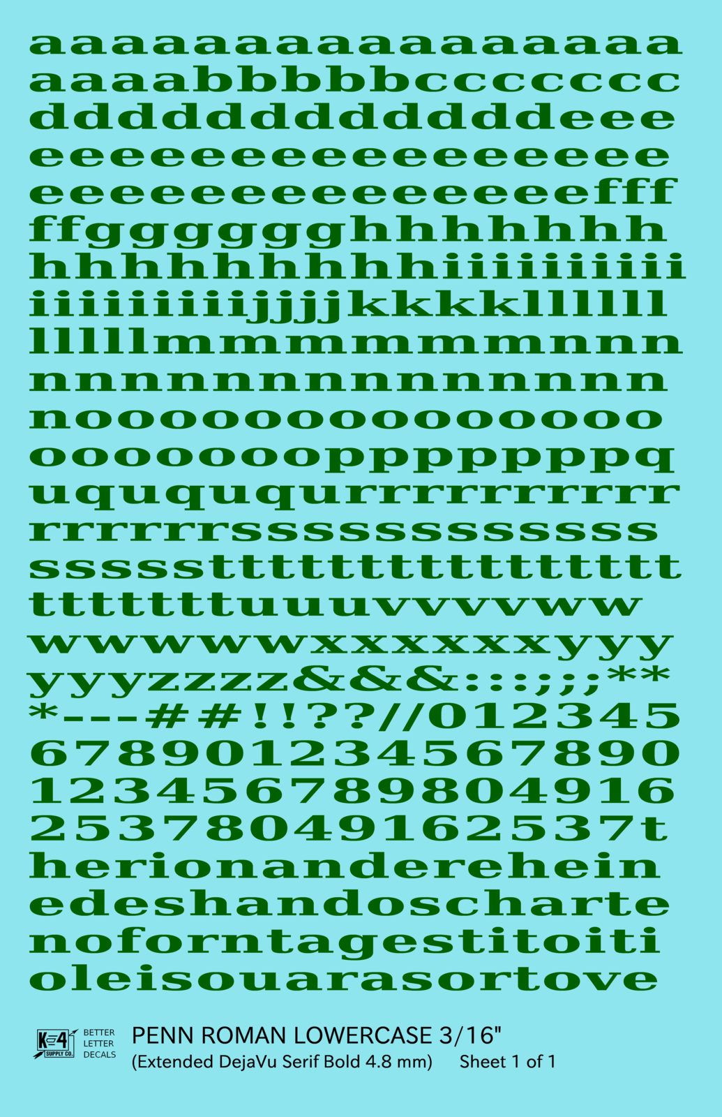 Lowercase Penn Roman Letter Number Alphabet