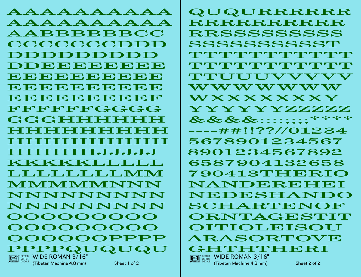 Wide Roman Letter Number Alphabet
