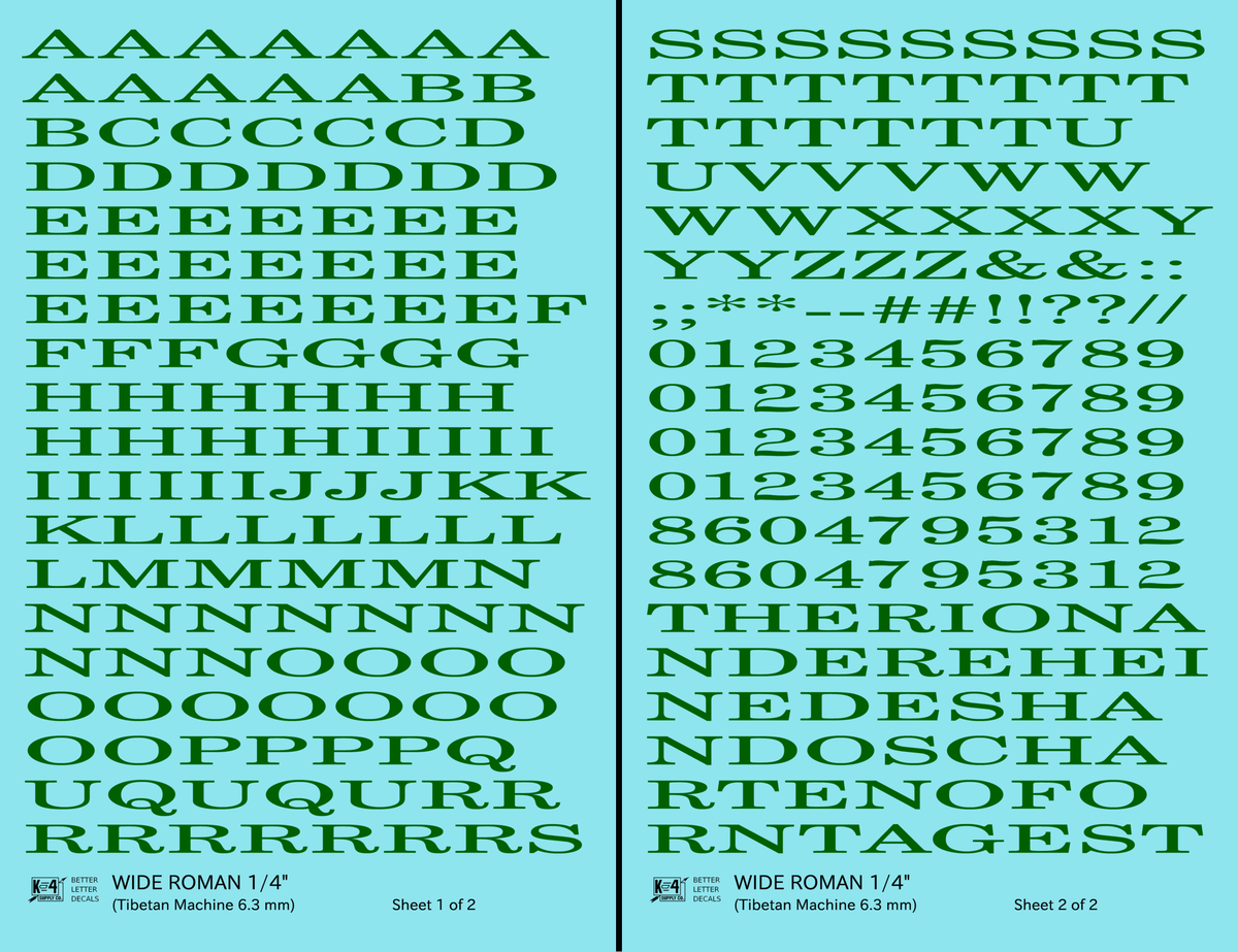 Wide Roman Letter Number Alphabet