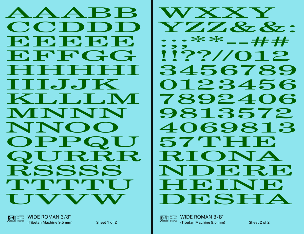 Wide Roman Letter Number Alphabet