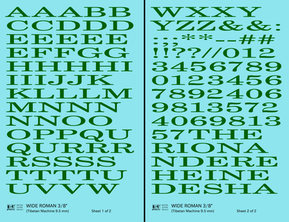 Wide Roman Letter Number Alphabet