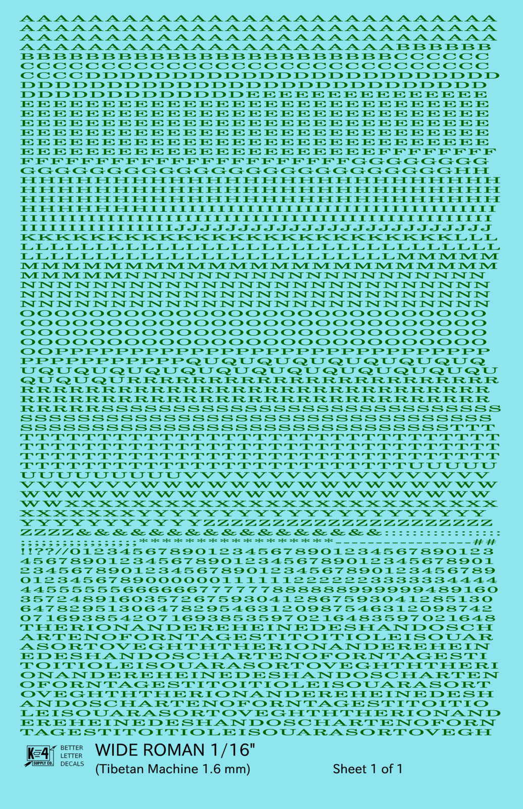 Wide Roman Letter Number Alphabet