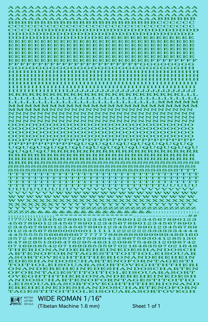 Wide Roman Letter Number Alphabet
