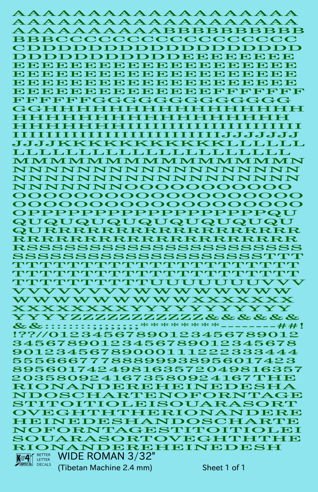 Wide Roman Letter Number Alphabet