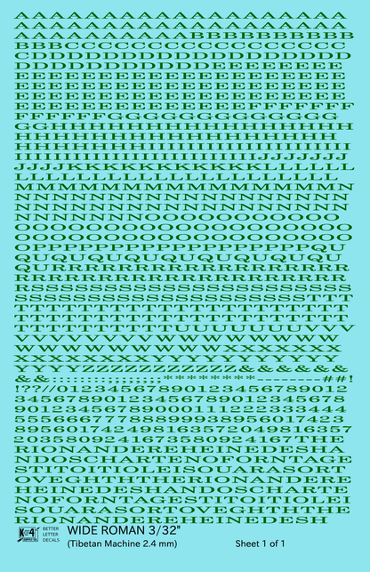 Wide Roman Letter Number Alphabet