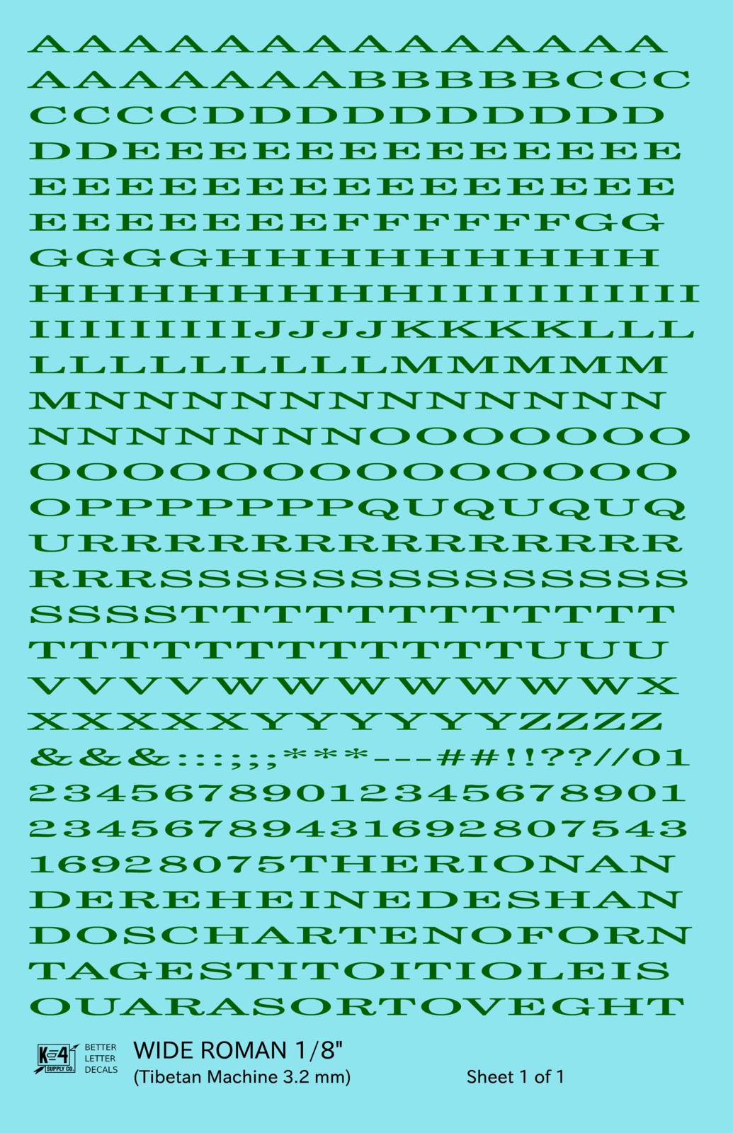 Wide Roman Letter Number Alphabet