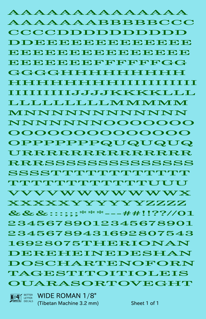 Wide Roman Letter Number Alphabet