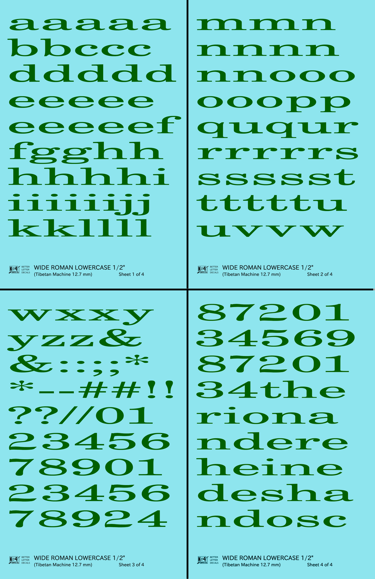 Lowercase Wide Roman Letter Number Alphabet