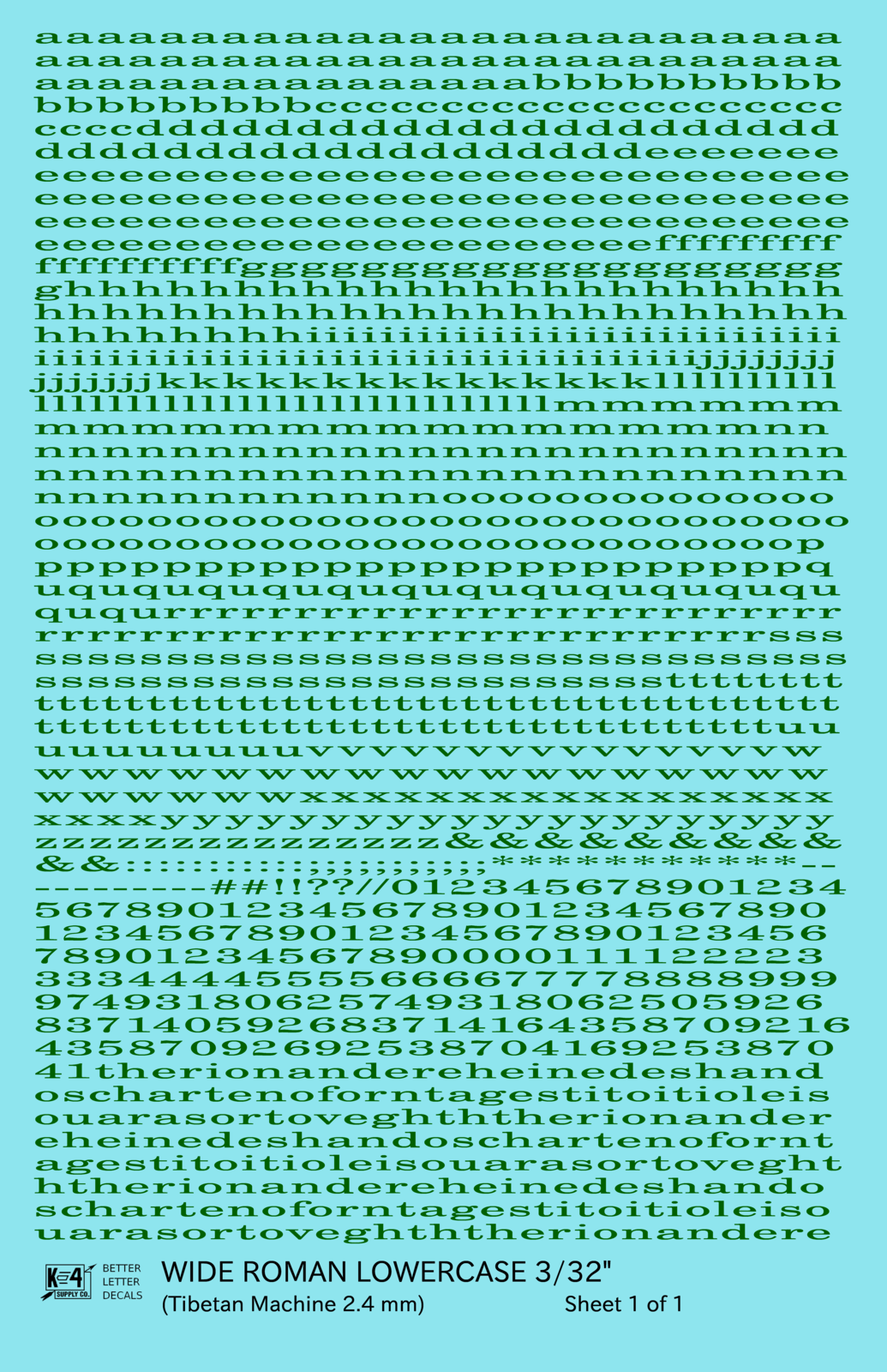 Lowercase Wide Roman Letter Number Alphabet