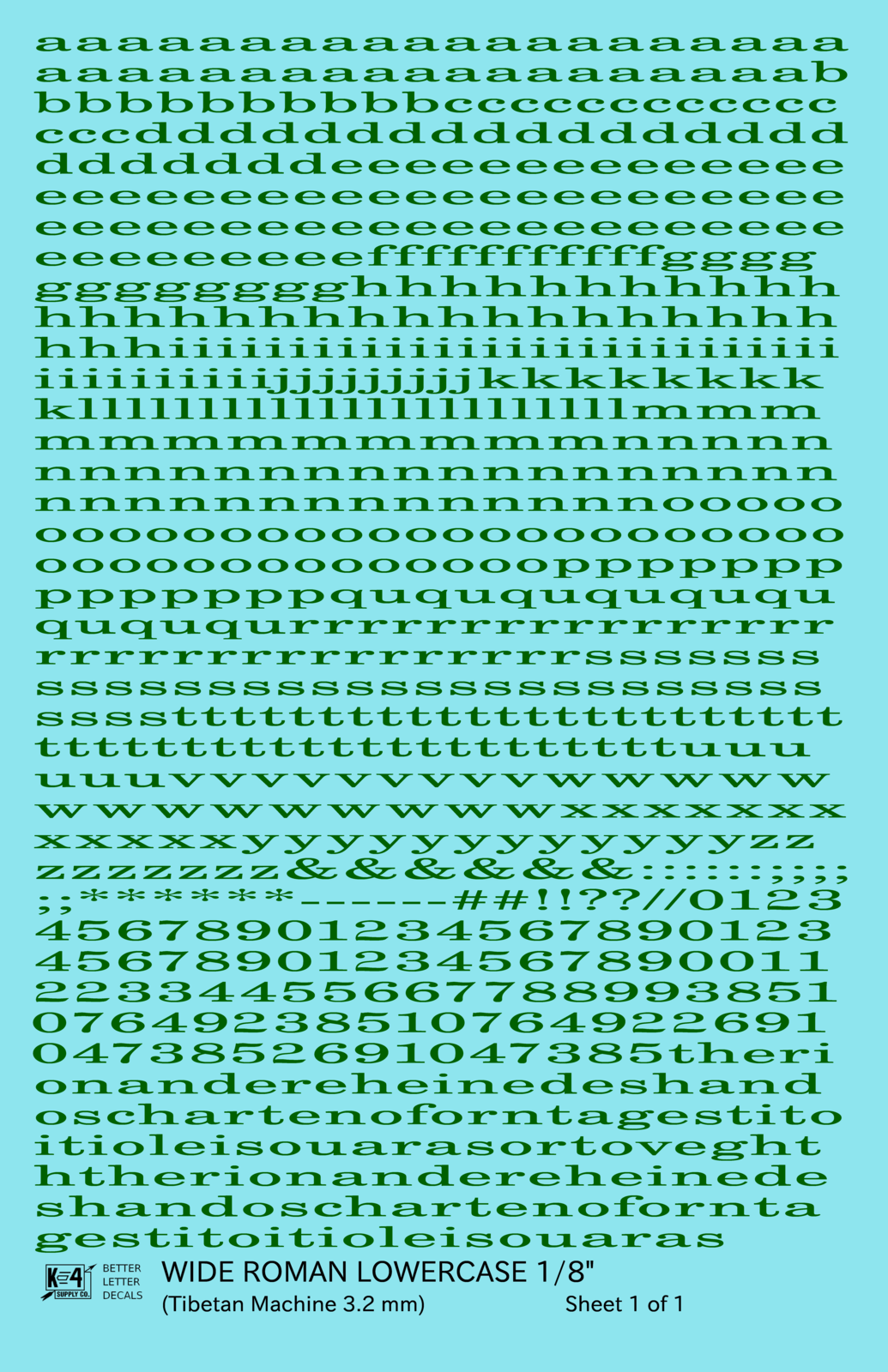 Lowercase Wide Roman Letter Number Alphabet