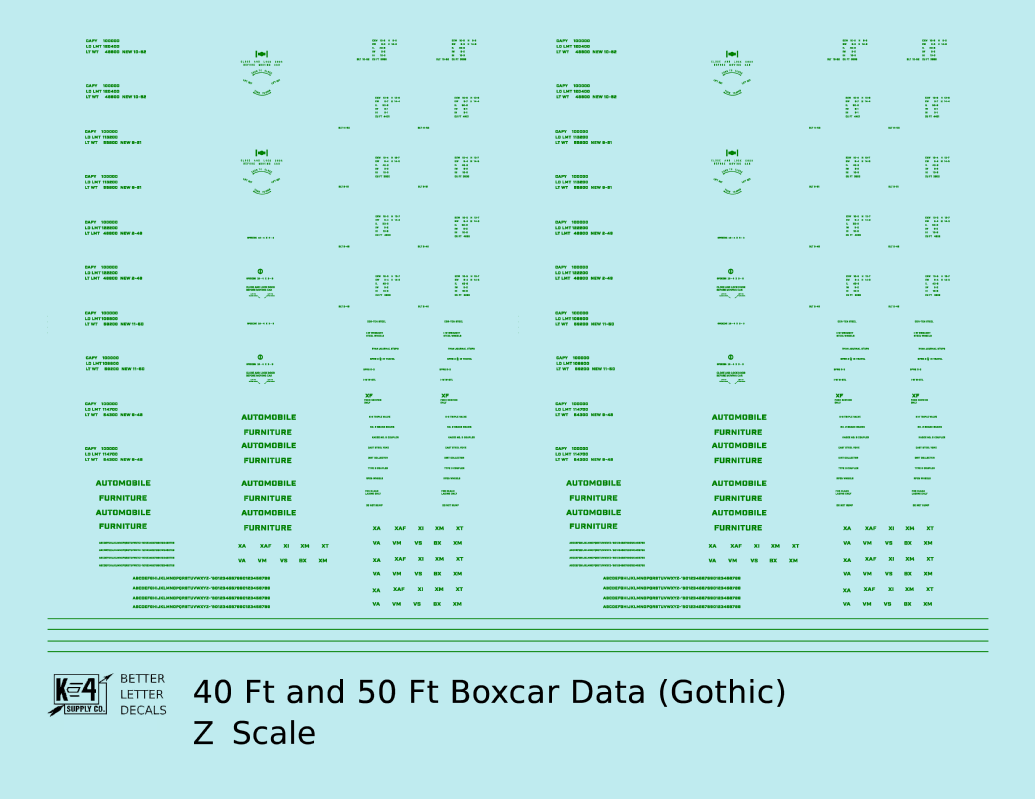 40 To 50 Ft Boxcar Gothic Font Dimensional Data Set