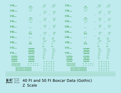 40 To 50 Ft Boxcar Gothic Font Dimensional Data Set