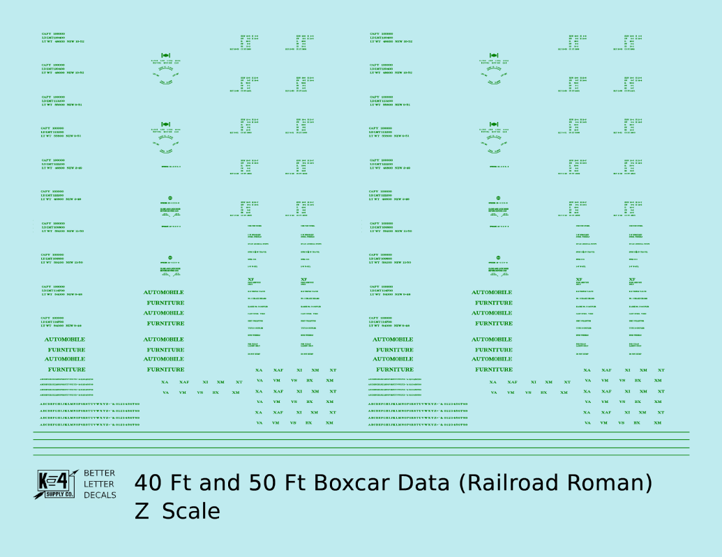 40 To 50 Ft Boxcar Roman Font Dimensional Data Set