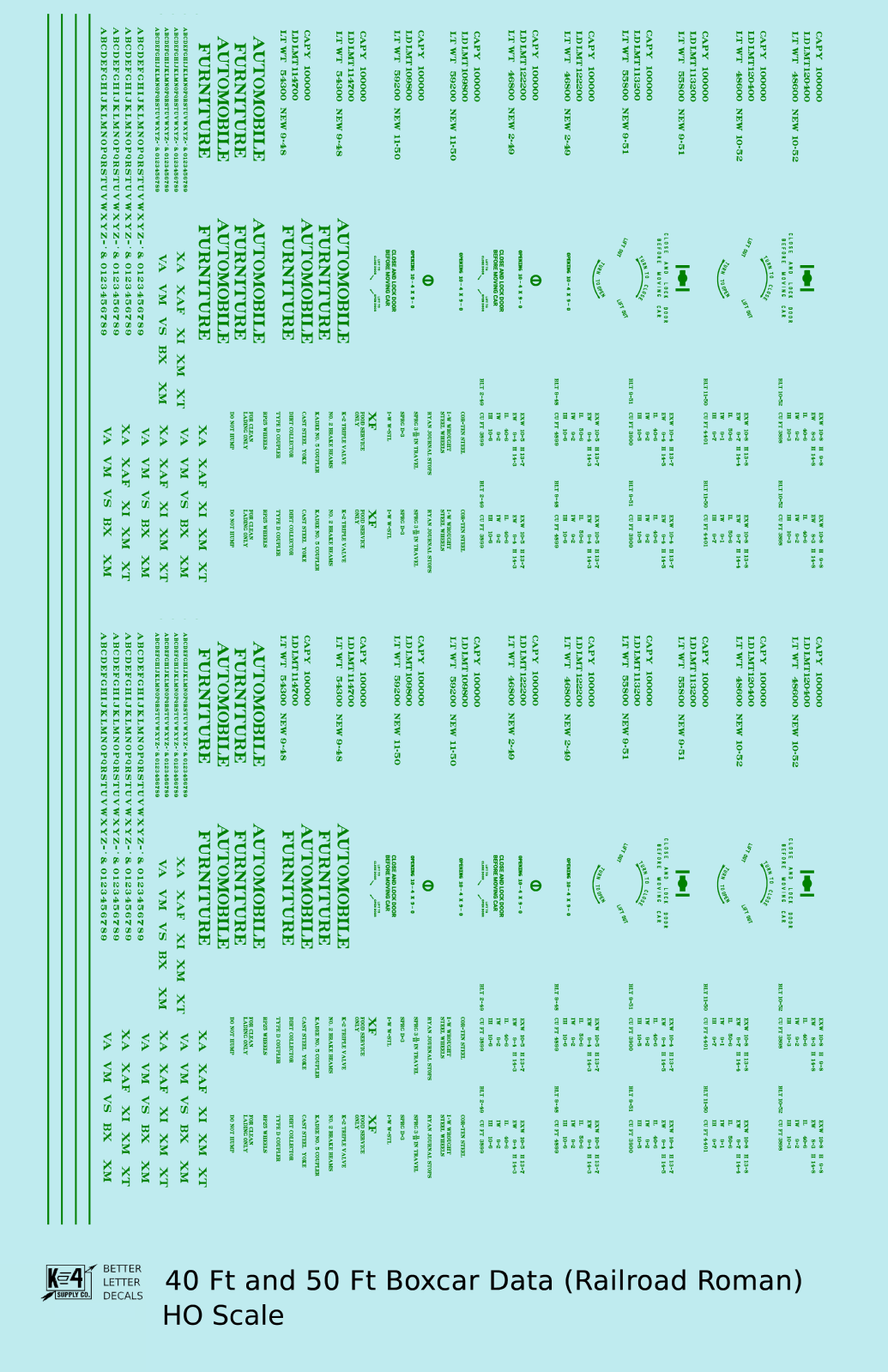 40 To 50 Ft Boxcar Roman Font Dimensional Data Set
