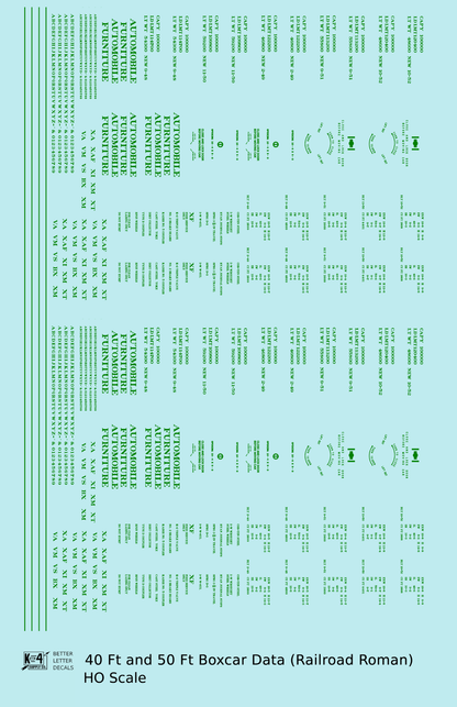 40 To 50 Ft Boxcar Roman Font Dimensional Data Set