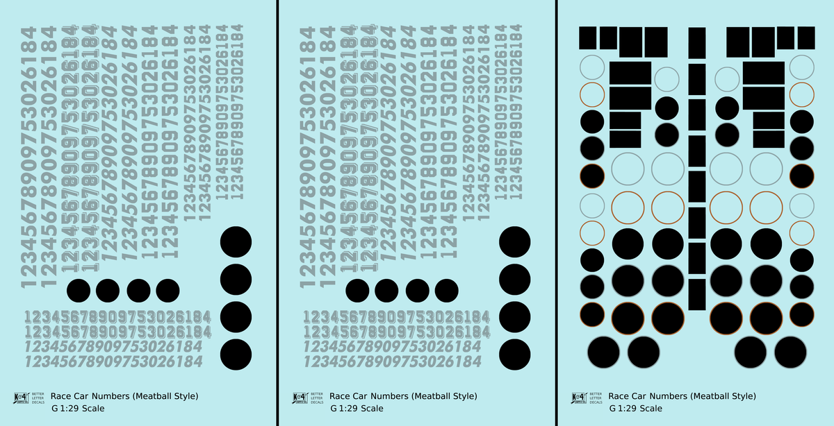 Vintage Style Meatball and Square Race Car Numbers