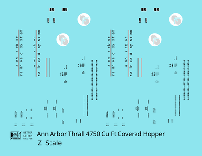 Ann Arbor 4750 Cuft Thrall Covered Hopper Black and White  - Decal - Choose Scale