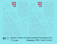 Atlantic Coast Line Heavyweight Passenger Car Silver Coach Baggage RPO - Decal - Choose Scale