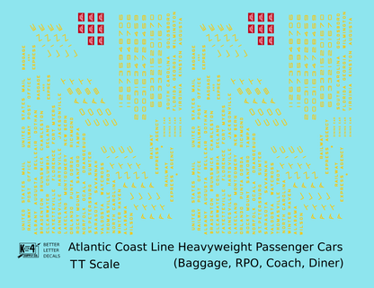 Atlantic Coast Line Heavyweight Passenger Car Yellow Coach Baggage RPO