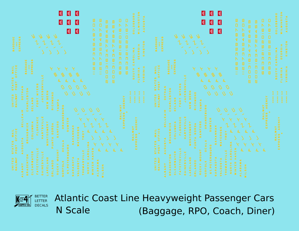 Atlantic Coast Line Heavyweight Passenger Car Yellow Coach Baggage RPO