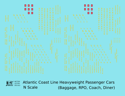 Atlantic Coast Line Heavyweight Passenger Car Yellow Coach Baggage RPO