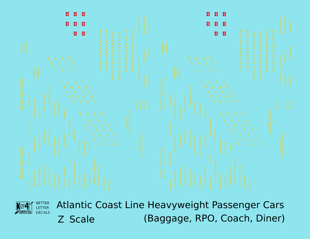 Atlantic Coast Line Heavyweight Passenger Car Yellow Coach Baggage RPO