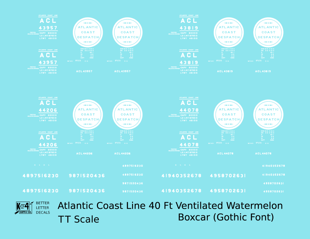Atlantic Coast Line Despatch 40 Watermelon Boxcar Gothic Font 