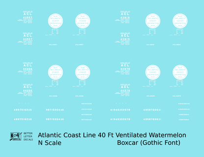 Atlantic Coast Line Despatch 40 Watermelon Boxcar Gothic Font 