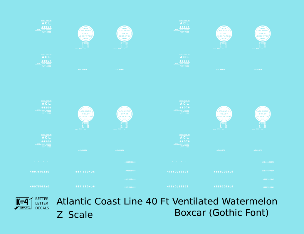 Atlantic Coast Line Despatch 40 Watermelon Boxcar Gothic Font 