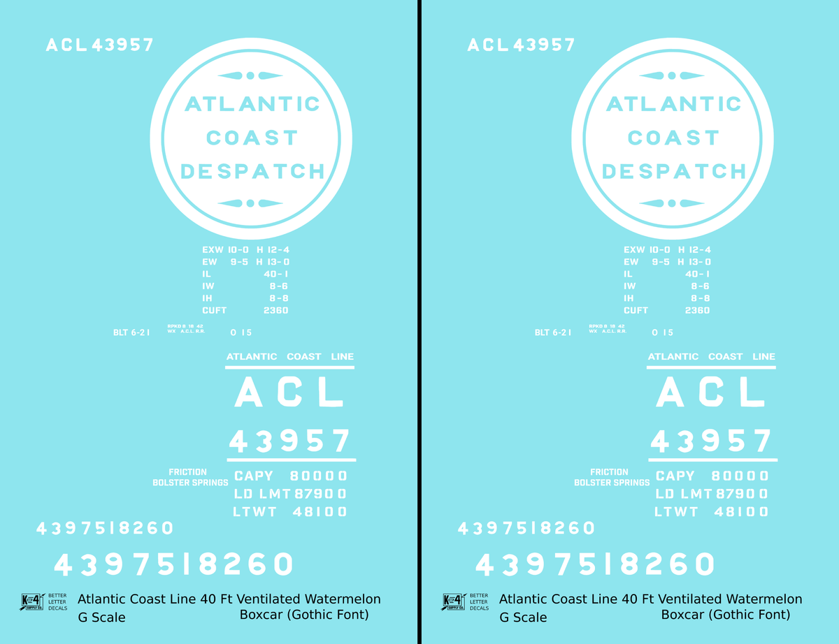 Atlantic Coast Line Despatch 40 Watermelon Boxcar Gothic Font 