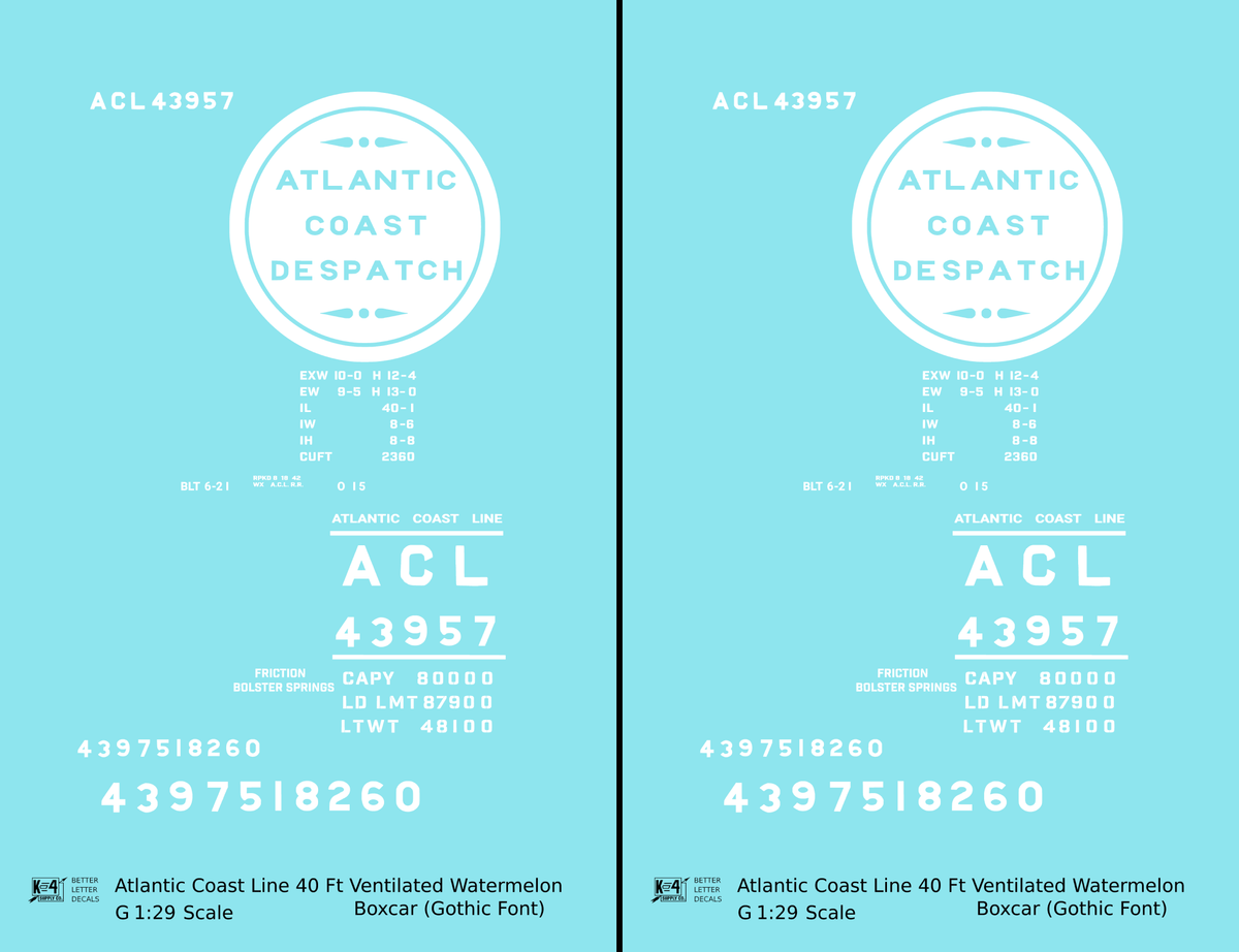 Atlantic Coast Line Despatch 40 Watermelon Boxcar Gothic Font 