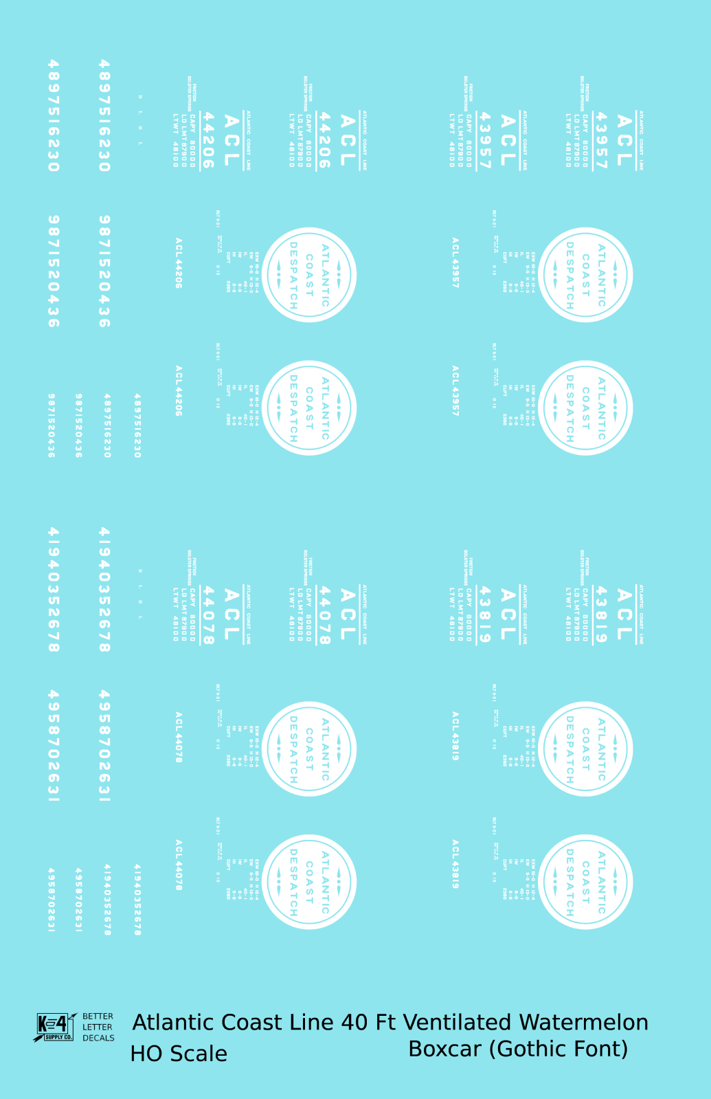 Atlantic Coast Line Despatch 40 Watermelon Boxcar Gothic Font 