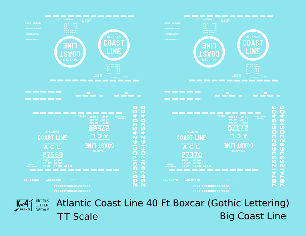 Atlantic Coast Line 40 Ft Boxcar ACL Large Coast Line in Logo